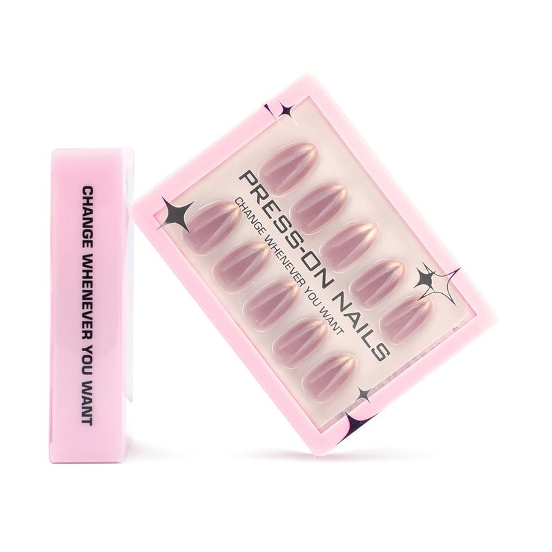 ONPRESS Press-On Nails - 30 Pcs Short Almond Shape with Gold Ombre French Tips | Pearlescent Glitter Finish