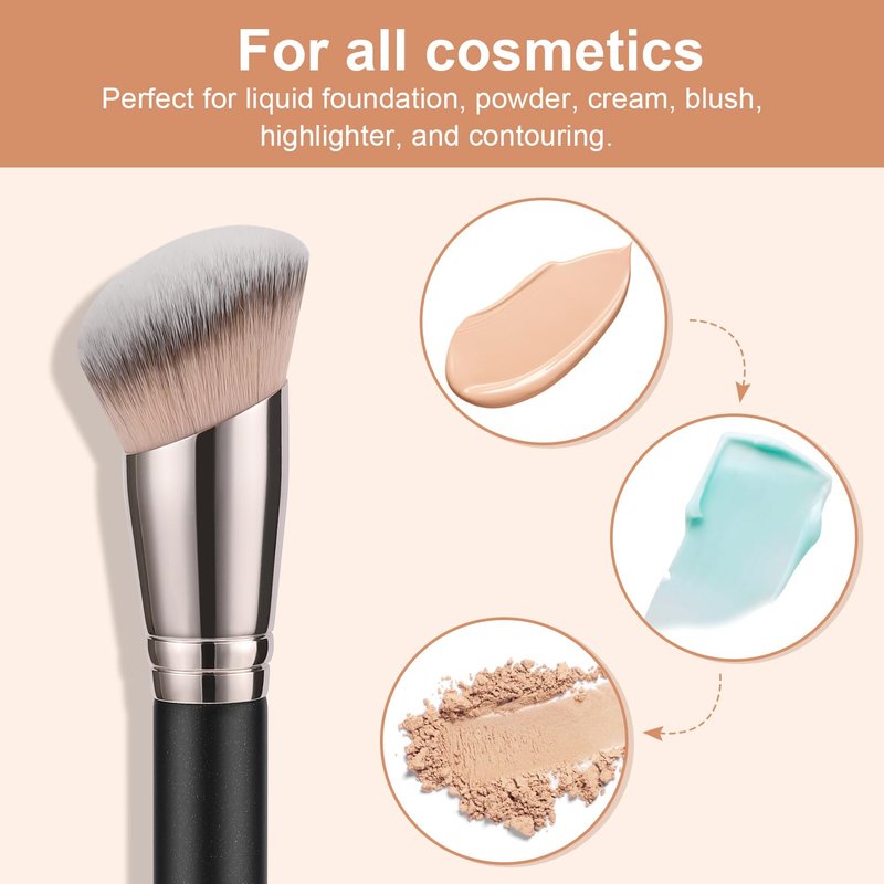 Angled Foundation Contour Brush - Synthetic Kabuki Brush for Blending & Buffing | Ideal for Liquid, Cream & Powder Makeup