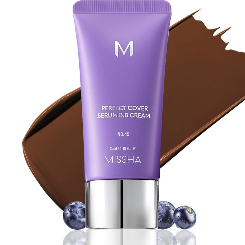 MISSHA M Perfect Cover Serum BB Cream - Deep Mocha No. 45 | Cool Undertone Tinted Moisturizer, 1.18 Fl Oz