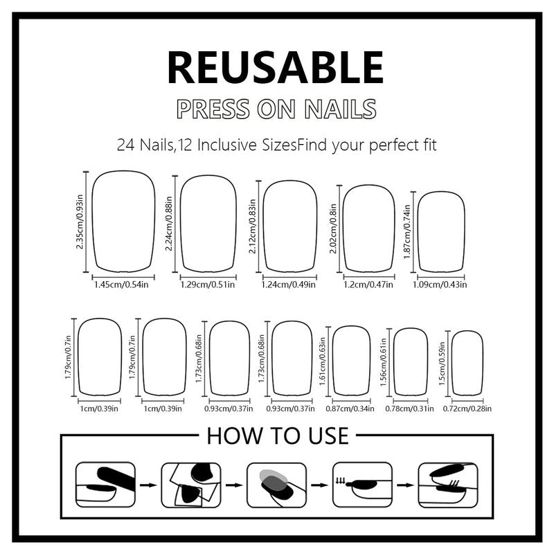 Blueberry Medium Oval Press-On Nails - Summer White French Tip with Striped Designs | 24 Pcs Reusable Full Cover Set