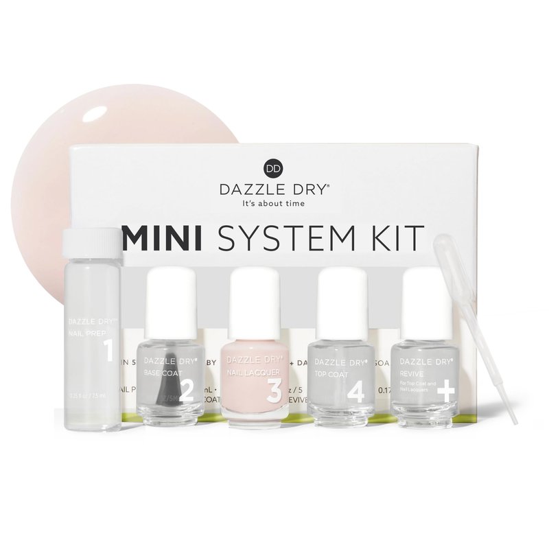 Dazzle Dry Mini Kit 4 Step System - Rose Quartz, a light peach blossom with pink blush. Semisheer cream. (5 Piece Kit / 5 Manicures)