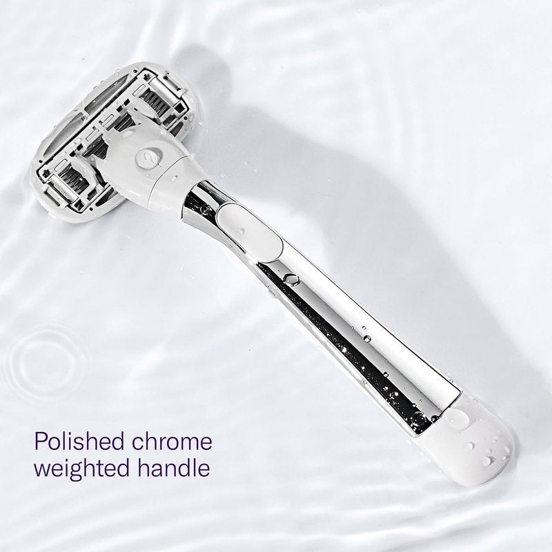 Flamingo Shaving Razor Set for Women - Chrome Handle, 4 Blade Refills & Shower Holder