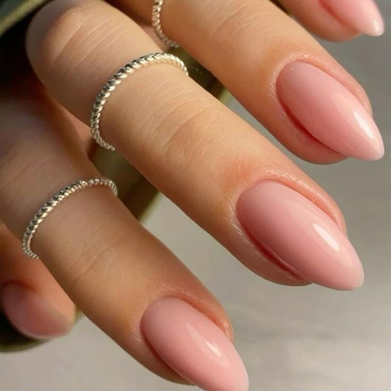Modelones Pink Press on Nails Almond, Summer Pastel Baby Pink Short Fake Nails, Reusable Nail Kit with Nail Glue Adhesive Tabs Mini Nail File, Nails Press Ons 32Pcs 16 Sizes Women Gift