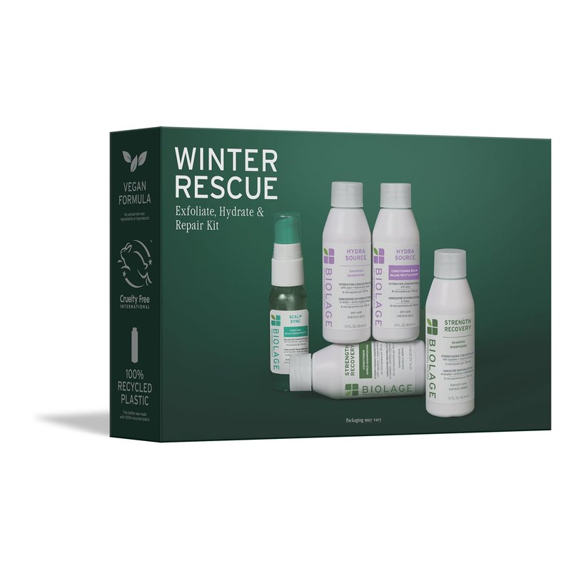 Biolage Winter Rescue Kit - Hydra Source and Strength Cure Mini Shampoo, Conditioner and Scalp Sync Concentrate, Hydrates and Repairs Damage, For Healthy Scalp And Strong Hair