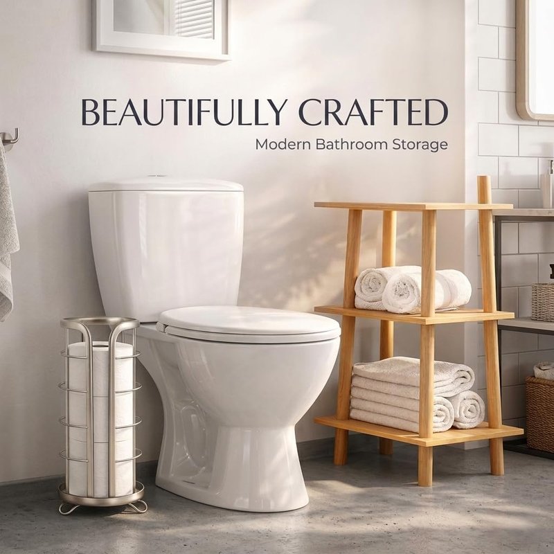 BROOKSTONE Toilet Paper Holder Stand Reserve - Free Standing Toilet Paper Stand with Storage that Holds Mega Rolls, Standing Bathroom Tissue Organizer, Bathroom Decor - Modern Storage Holder, Nickel