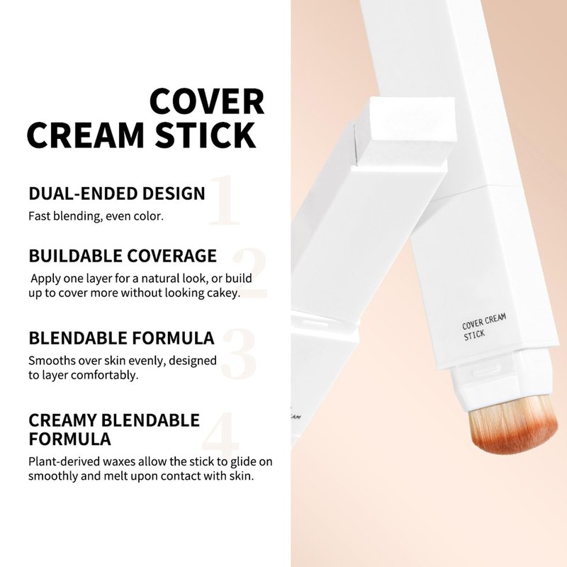 Easilydays Cover Cream Stick, Korean Portable Color-Changing Foundation Stick, Medium to Full Coverage, Brightening Makeup Base for a Smooth Hydrating Flawless Look, SoftBrush, #2 Light