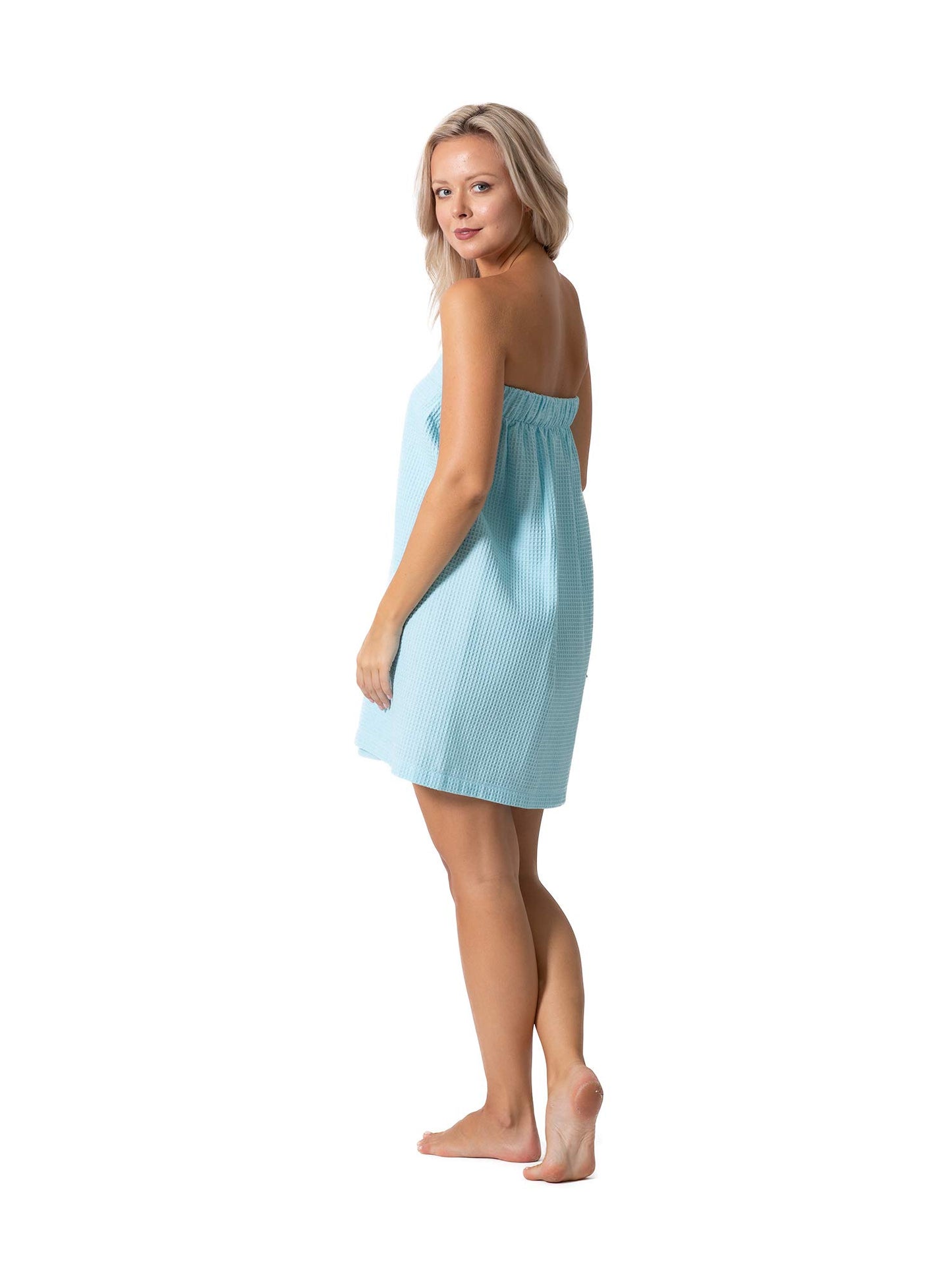 Turkish Linen Women’s Waffle Spa Body Wrap with Adjustable Closure (Small/Medium, Light Turquoise)