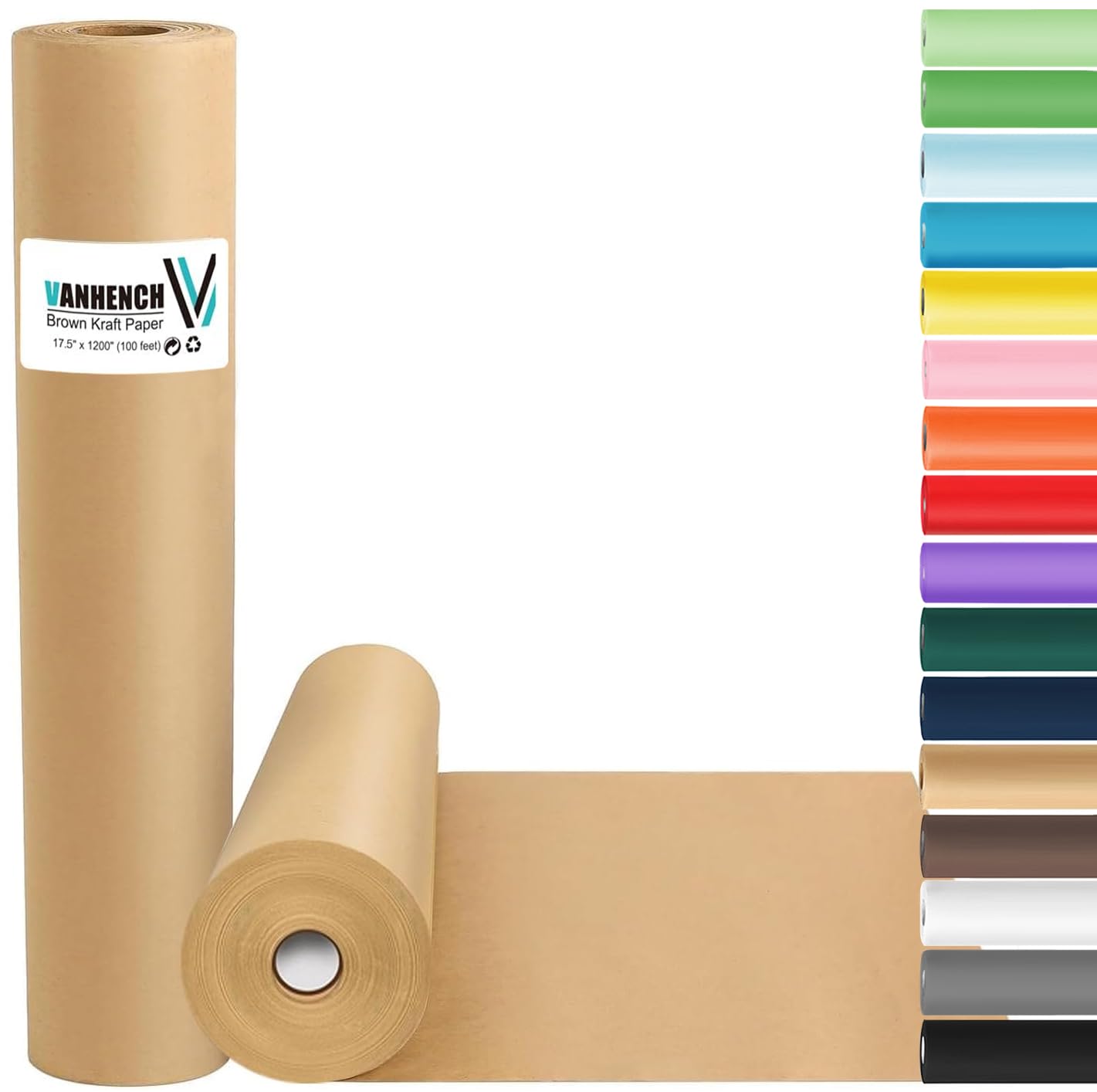 Vanhench Brown Wrapping Paper Roll, Craft Kraft Packing Paper 17.5"x 1200"(100') for Birthday Gift Bulletin Board Arts Bouquet Flower Table Covering Poster Moving Supplies 70GSM 50LB