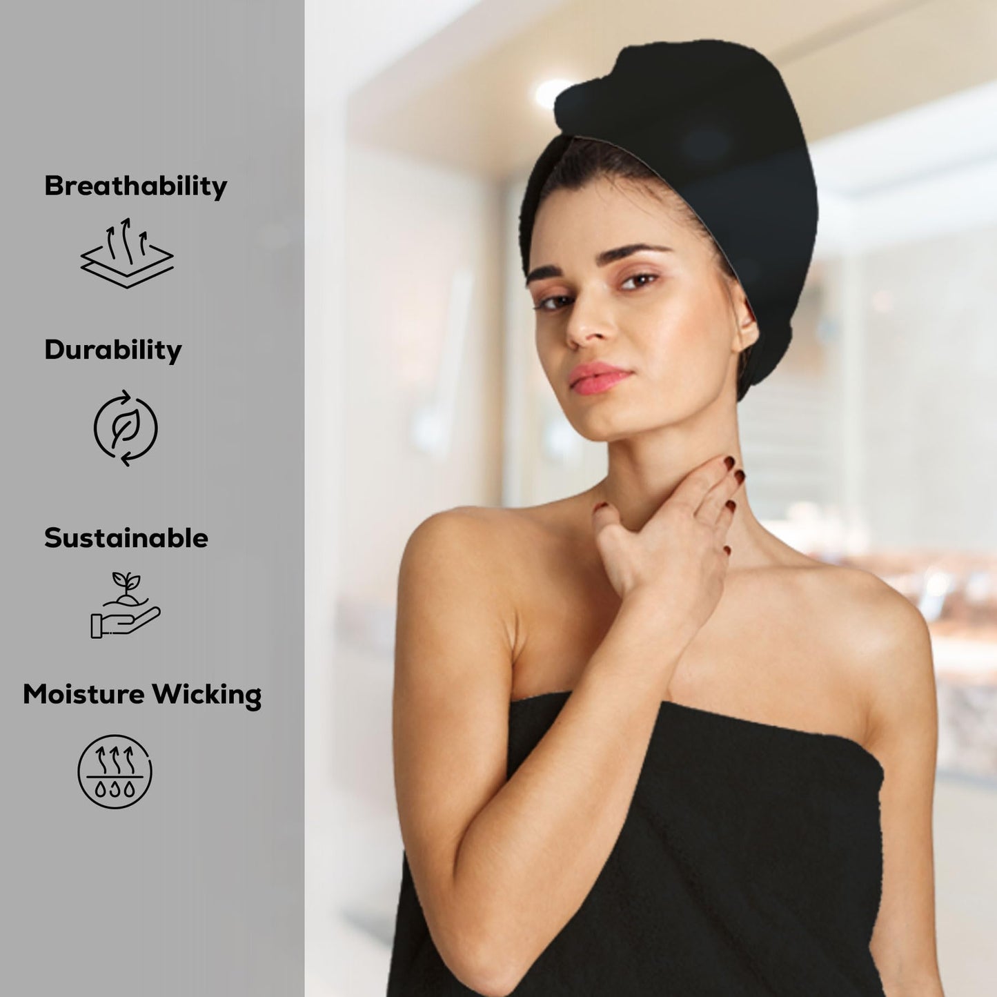 GOLD TEXTILES Premium Bath Towels Set (Pack of 4,27 x 54) 100% Ring-Spun Cotton Bathroom Towels for Hotel, Spa, Soft and Absorbent (27 x 54, Black - 4 Pcs)