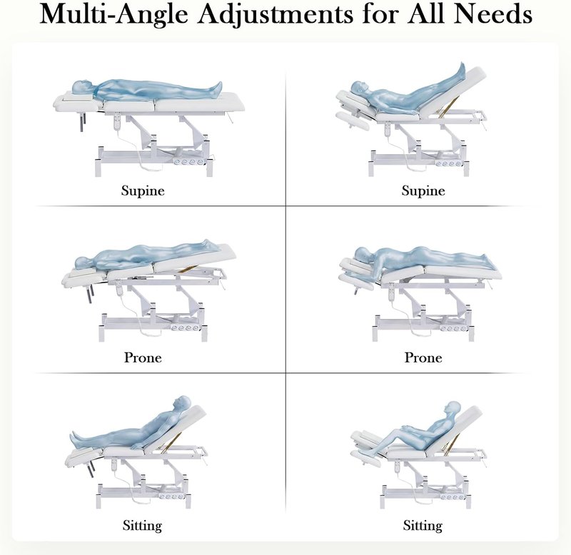 2-Motor Electric Massage Treatment Table w/Wheels, 3-Section Angle & Height Adjustable, Professional Spa Esthetician Bed for Facial, Tattoo, Waxing, Physical Therapy & Medical Exam Table