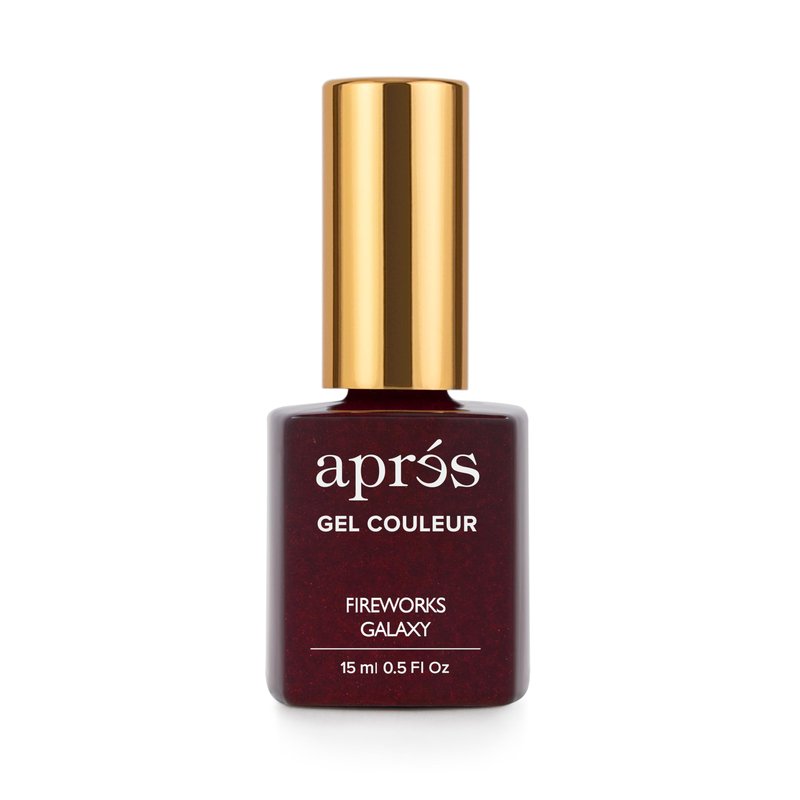APRÉS Gel Color Nail Polish 15 ml, All That Glitter Line, No Wipe, Highly Pigmented, Medium Viscosity Formula with Brush-X Nail Art Brush - Salon Quality (G04 - Fireworks Galaxy)