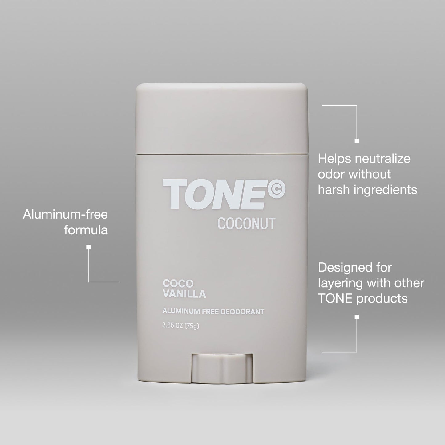 TONE Aluminum Free Deodorant for Men & Women, Coconut Vanilla, Paraben Free Formula with up to 48-Hour Odor Protection, Dermatologist-Tested, 2.65 oz