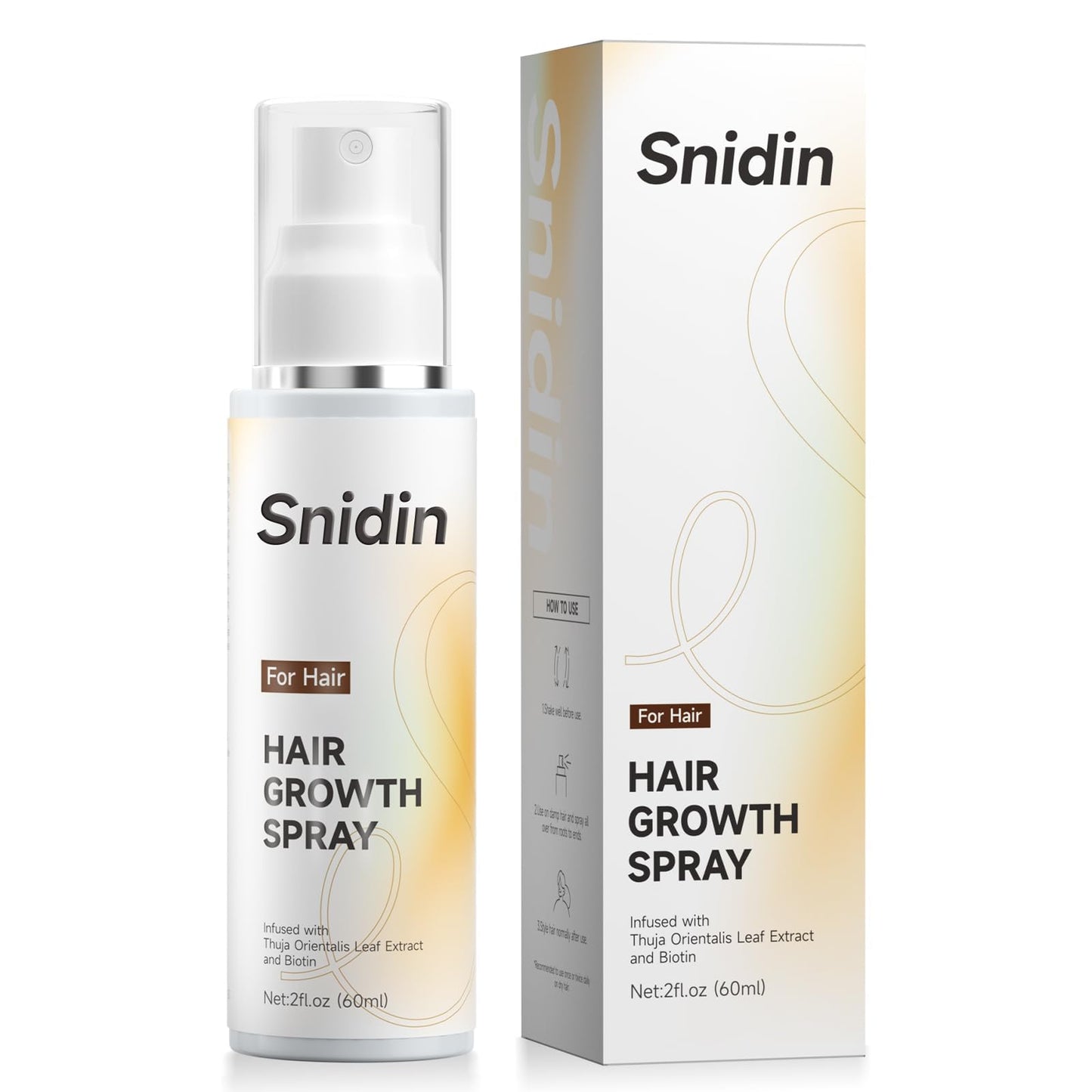 Snidin Hair Growth Spray –Biotin & Rosemary oil -Multi-Effect Scalp Treatment for Thinning Hair – With Ginseng & Arborvitae for Strengthening & Shine – 60ml per Bottle