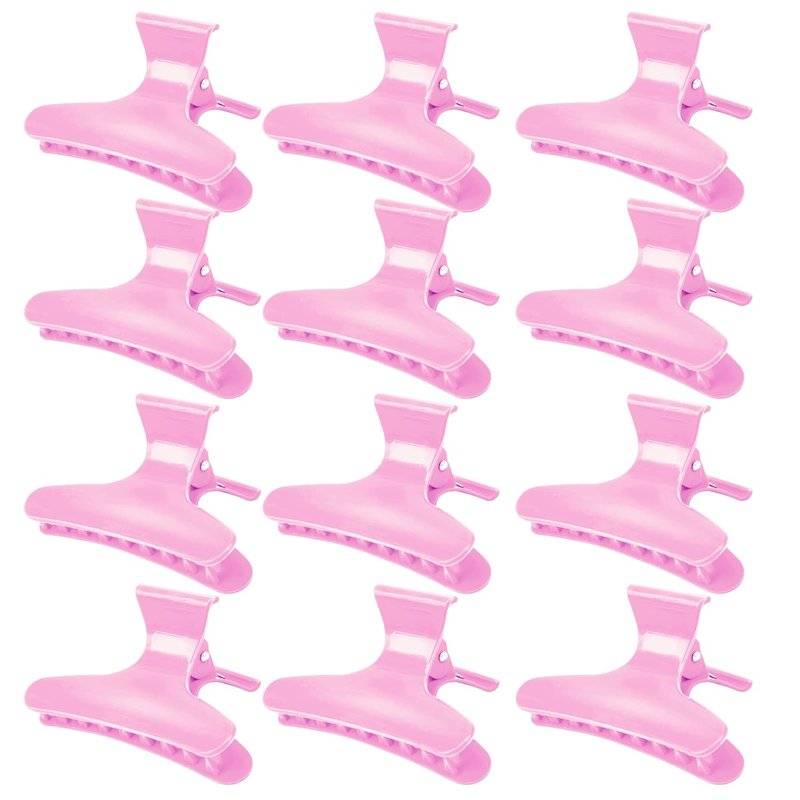 Ondder 12 Pack PInk Butterfly Hair Clamps Clips Hair Claw Clips Pro Salon Clip for Styling, Sectioning, Cutting, Coloring Hair Clips Hairdressing Salon Tool Hair Accessories for Women Girls
