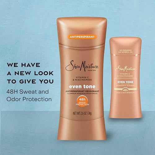 SheaMoisture Antiperspirant Deodorant Stick Even Tone Vitamin C & Niacinamide 2 Count for 48HR Sweat & Odor Protection with No Parabens & No Mineral Oil 2.6 oz