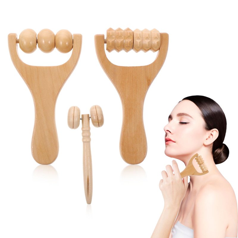 GLEAVI 3pcs Massage Hand Roller ：Massagers for Neck Wooden Massager Tool Massage Stick Roller Compact Shoulder Massager Rolling Foot Massager Facial Massager for Face and Neck