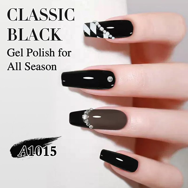 Double Rhythm 15ML Gel Nail Polish Pure Sheer Same Color Same Bottle Soak Off Gel Polish Art Manicure Salon DIY at Home for Women (Black-A1015)
