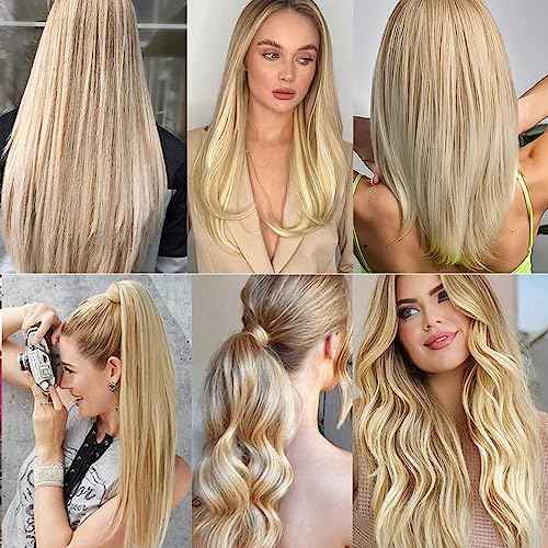 Honey Blonde Bundles Human Hair Straight Bundles 12 14 16 Inch P27/613 Highlight Blonde Straight Bundle Unprocessed Brazilian Virgin Weave Hair 3 Bundle 50 Gram Per Bundle
