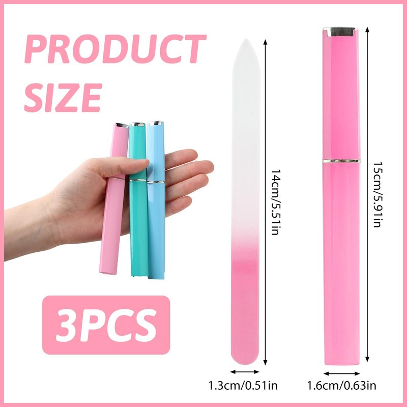 3 Pack Glass Nail File, Crystal Double-Sided Mixed Color Fingernail Files for Natural Nails, Professional Reusable Glass File for Women Girls Manicure Care (Style 2)