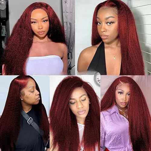 Wine Red Bundles Human Hair Yaki Straight Bundles 12 14 16 Inch #99J Burgundy Kinky Straight Bundle Unprocessed Brazilian Virgin Weave Hair 3 Bundle 50 Gram Per Bundle