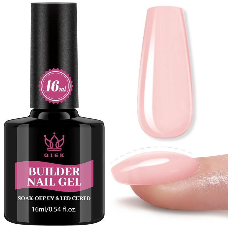 QIEK Gel Nail Polish Builder, 8-in-One Builder Pink Nail Polish Strengthener Glue Apex Enhancement Extension Hard Building Nude Gel LED Lamp Cured Rubber Base Coat for DIY Beginner & Salon Manicure