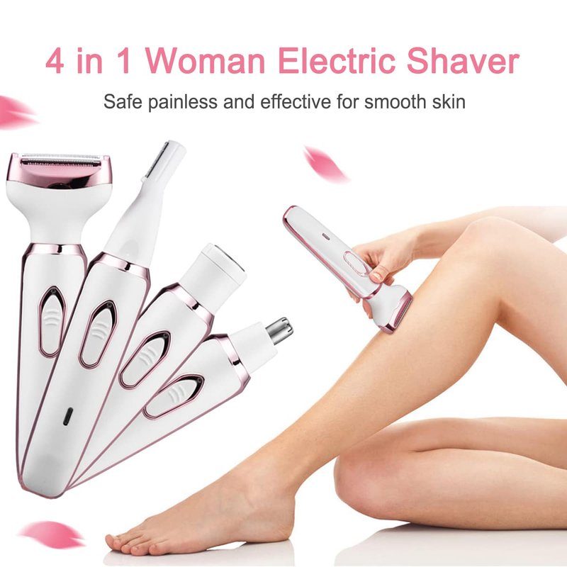 ANFOOS Electric Razor for Women,Hair Trimmer for Face Nose Eyebrow Beard Mustache Arm Leg Armpit Bikini,Painless Rechargeable Portable 4 in 1 Womens Body Shavers Set