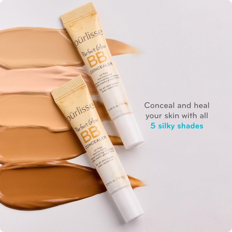 pūrlisse Perfect Glow BB Cream Concealer - Hydrating Under Eye Concealer with Jasmine and Goji & Hawthorn Berry - Oil Free Makeup for Dark Circles, Redness & Fine Lines - Medium (0.34 oz)