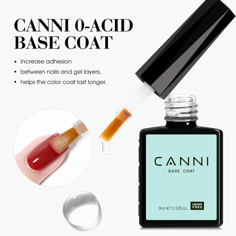 CANNI 2 Pcs No Wipe Gel Top Coat and Base Coat Set- High Gloss Shiny Long Lasting Base Top Coat Gel Nail Polish, Nail Art Home and Professional Manicure