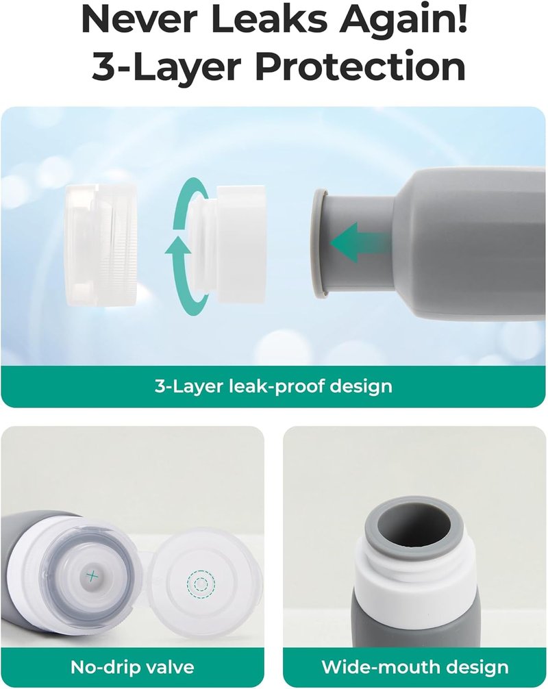 BAGSMART Travel Bottles - 18 Pack TSA Approved Leak-Proof Silicone Containers for Toiletries | Grey