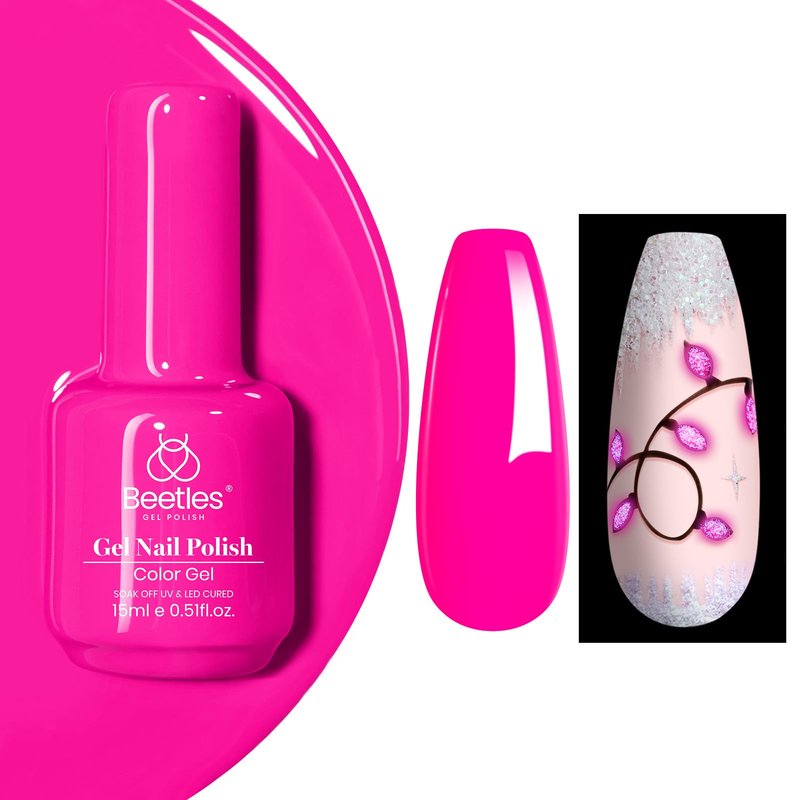 Beetles Hot Pink Gel Nail Polish - Luminous Pink Gel Polish 15ml Glow in the Dark Pink Summer Soak Off Uv LED Nail Lamp Nail Art Manicure Salon DIY Home Gift for Women Girls