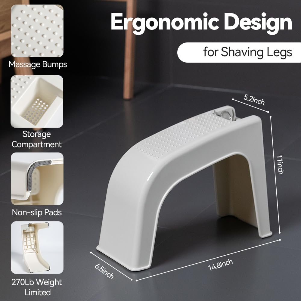 ZLMHYYM Shower Foot Rest for Shaving Legs, Non-Slip Pedicure Foot Rest, Shower Foots Step Stool for Shaving Legs, Plastic Sturdy Pedicure Stand -White