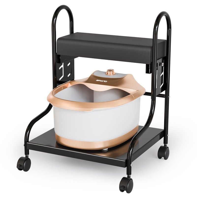 OmySalon Pedicure Cart Foot Bath Trolley, Adjustable Height Salon Trolley with PU Cushion, Portable Nail Esthetician Cart for Manicure & Foot Massage, Beauty Spa Supplies with Locking Wheels (Black)