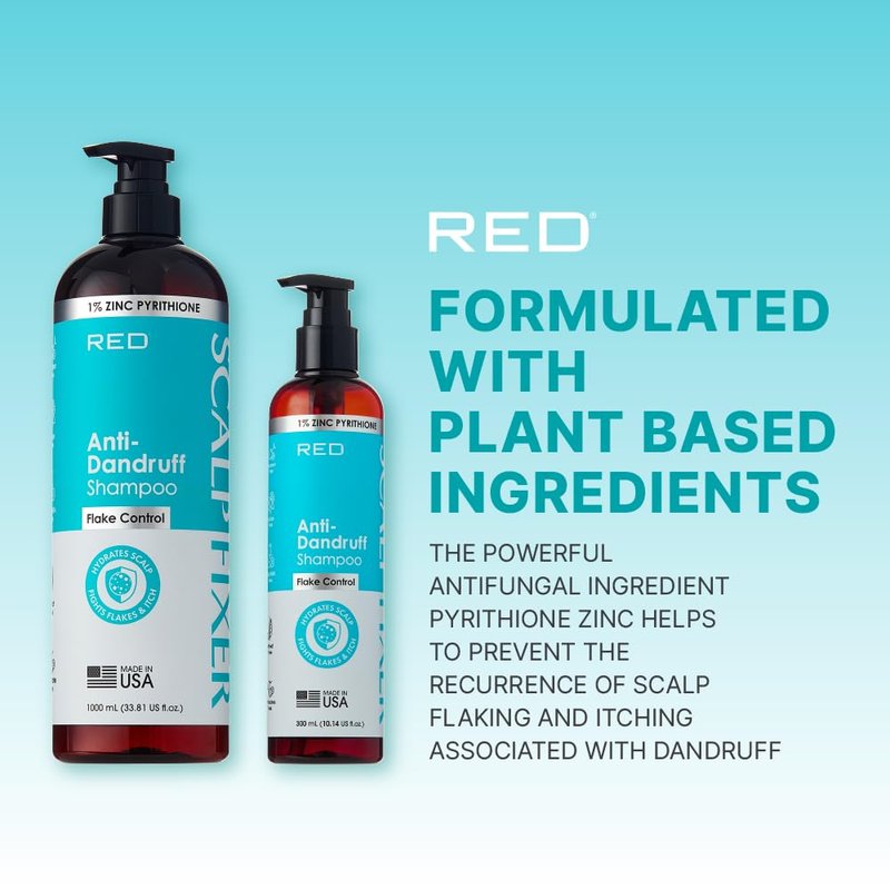 Red by Kiss Scalp Fixer Anti-Dandruff Shampoo with 1% Zinc Pyrithione, Flake Control, Hydrating Formula, Soothes Itchy, Irritated Scalp Plant Based Sulfate Paraben Free Formula (10.14 fl. oz.)