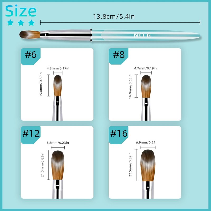 MAGIC ARMOR Acrylic Nail Brush Set - 4pc Kolinsky Nail Art Brushes for Acrylic Powder Application, Extension & Carving