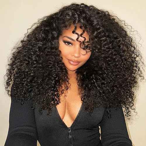 Kinky Curly Half Wig Human Hair 200 Density 3 In 1 Seamless Flip Over Half Wigs Glueless KinkyCurly Wigs Human Hair Beginner Friendly 360 Degree Flexi-fit Drawstring Headband Wig for Women 16 Inch