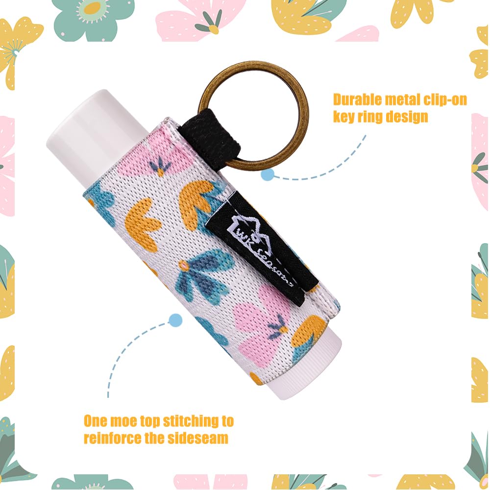 WK IEASON 8pcs Floral B Lip Balm Holder Keychain, Clip-on Lipstick Sleeve, Compatible With Chapstick, Burt's Bees, Elastic Lip Gloss Holder, Stocking Stuffers for Teen Girls Women