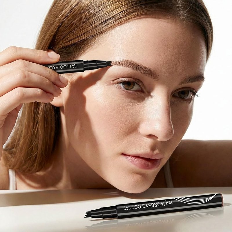 Microblading Eyebrow Pencil - 4-Tip Waterproof Brow Pen for Precise Contouring | Dark Brown