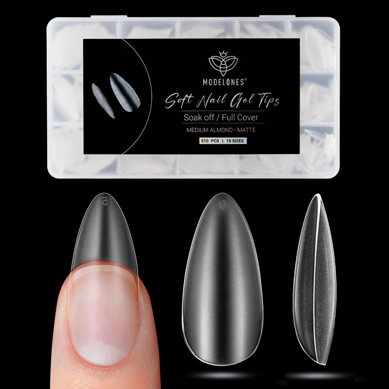 Modelones Medium Almond Nail Tips - 510 Pcs Pre-Shaped Full Matte Fake Nails | Stronger Press-On Extensions in 15 Sizes