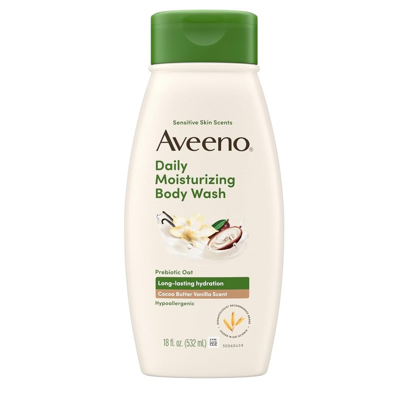 Aveeno Daily Moisturizing Body Wash - Cocoa Butter Vanilla Scent | Long-Lasting Hydration for Sensitive Skin, 18 fl. oz
