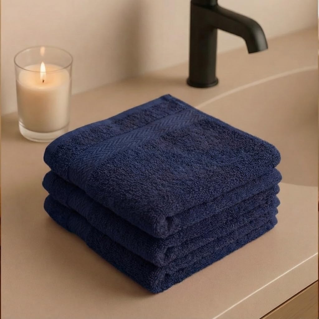 Premium Wash Cloths Set, 13 x13 Inches, 100% Cotton Ring Spun, Highly Absorbent and fast dry, Soft Feel Essential Washcloths for Bathroom, Spa, Gym, and Face, fingertip towel (Pack of 4) Navy