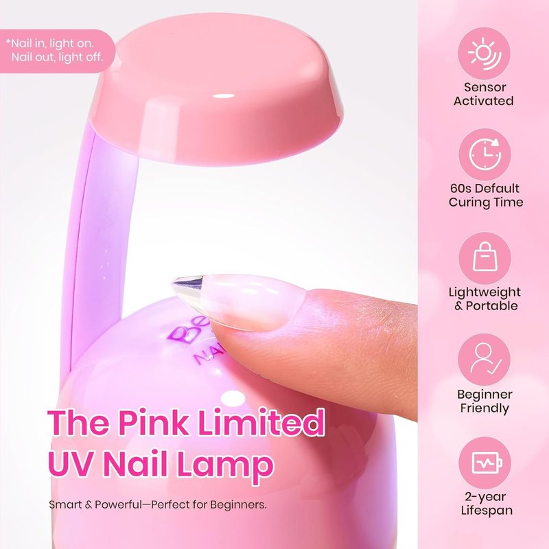 Beetles Nail Kit - Heart Cutout Design with 192 Pre-Built Almond & Stiletto Tips | Gel Starter Set with UV Lamp & 6 Colors