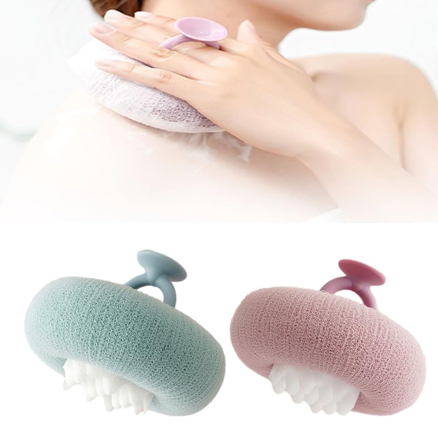 Super Soft Sunflower Suction Cup Bath Ball, ponge Mesh Pouf Shower Ball for Women, Men Shower,2024 Upgraded 2-in-1 Sunflower Bath Ball,Exfoliating Bath Sponge Cleaning Brush. (Purple+Green)