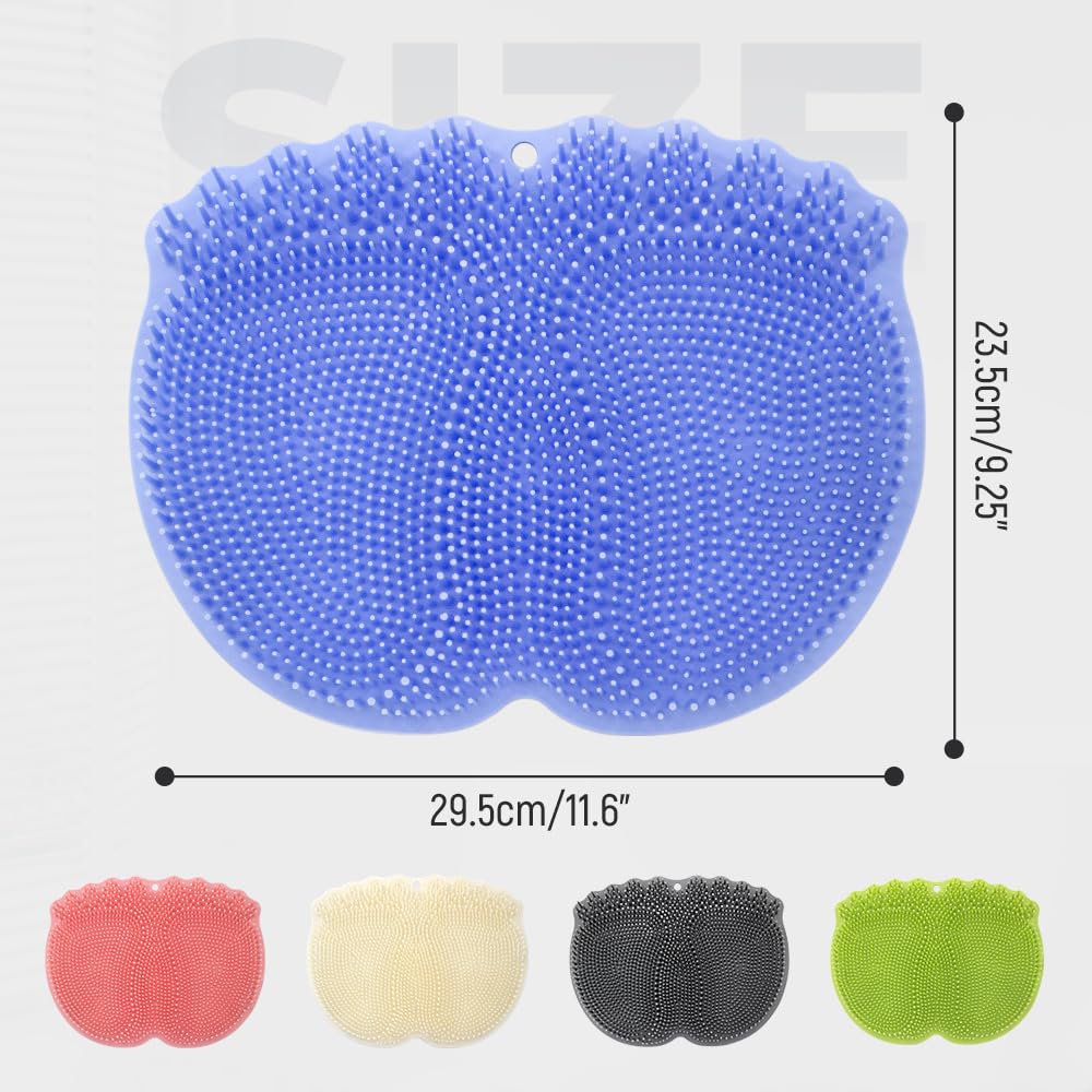 Silicone Shower Foot Scrubber Mat,2025 New Back Exfoliating Bath Wash Pad Wall Mounted Anti-Slip Suction Cups Foot Scrubber,Deep Cleaning Brush Back Massager Pad for Women Men (B-Blue)
