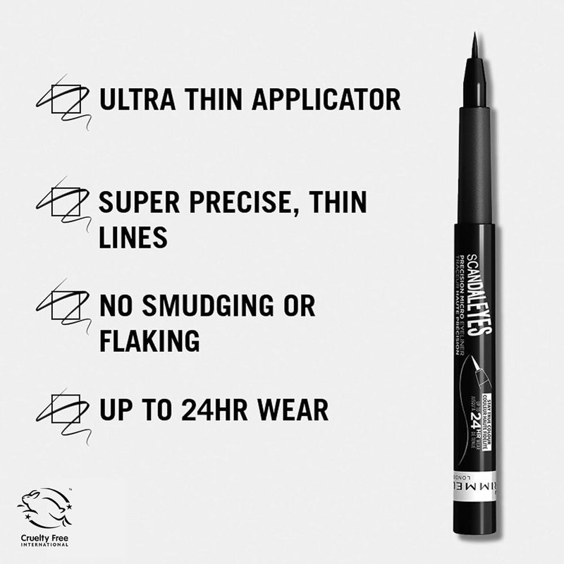 Rimmel Scandal Eyes Micro Liner - Precise Black Eyeliner for Defined Looks | Long-Lasting Formula