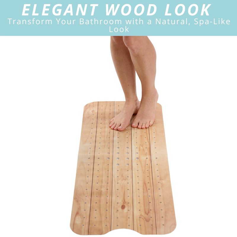 ENKOSI Bath Mat – PVC Large 40 x 16 Inch Non-Slip Bathtub Mat with Secure Suction Cup Grip & Drain Holes – Extra Long Bathroom Shower Mat for Tub and Shower Floors with Wood Print Design (40x16 Wood)