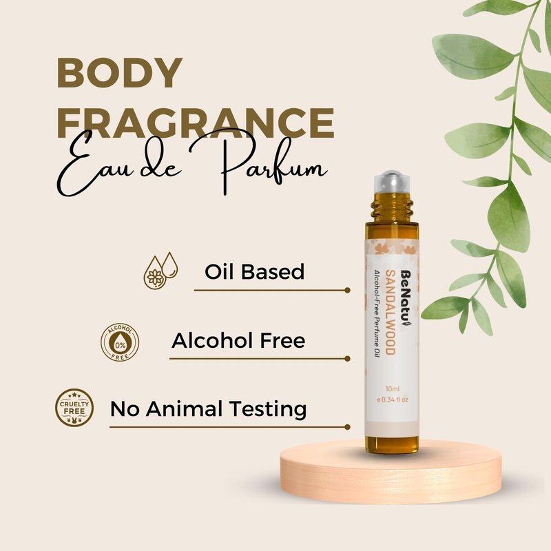 benatu Sandalwood Perfume Oil Roll On for Women and Men, Alcohol Free Eau de Parfum,Travel Size Essential Oil Body Fragrance, Long Lasting, Leather Woody Scent, 10 ml