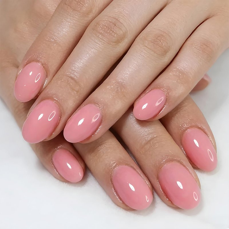 Nude Pink Press On Nails - 32 Pcs Short Oval Acrylic Set | Glossy Full Cover Stick-On for Manicure