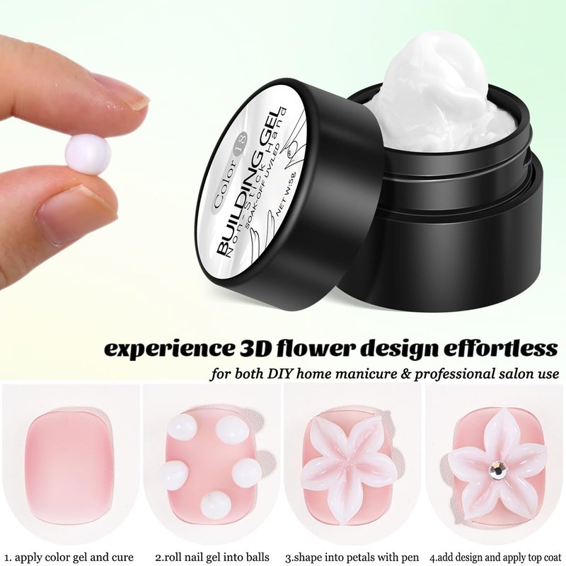 Fcozpjk Solid Builder Gel Kit, 2PCS Clear and White 3D Sculpting Gel Non-Sticky Hand Carving Gels with Silicone Pen Hard Gels for Nails Molding 3D Flowers Nail Design Manicure Salon Supplies