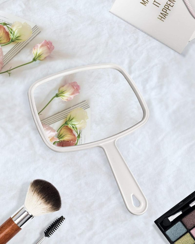 Gladmart Hand Mirror Salon Barber Hairdressing Handheld Mirror with Handle (Square White 7.4 x 10.3 inches)