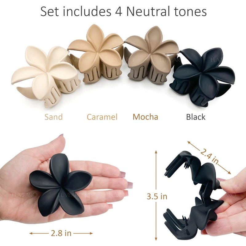 Flower Hair Clips - Cute Plumeria Claw Clips for Women & Girls | Nonslip Matte Design